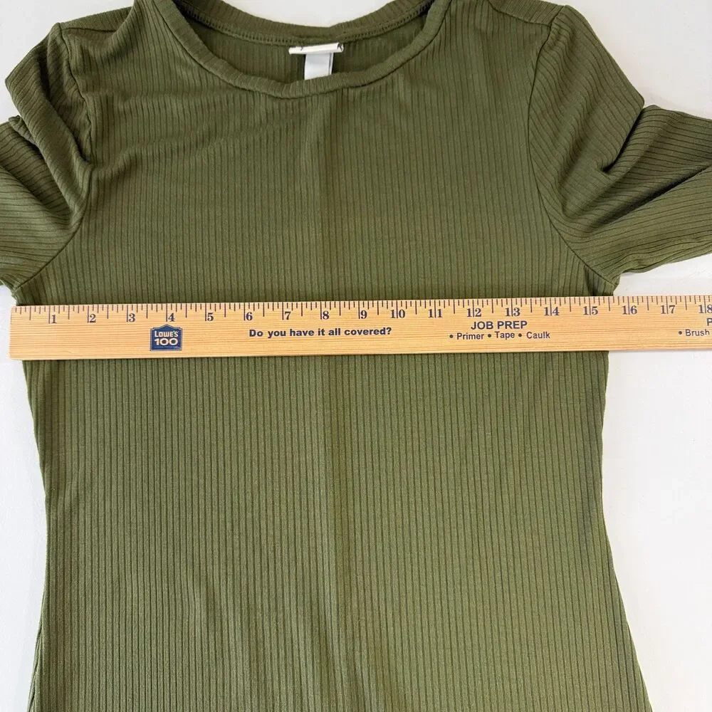 A New Day Ribbed Knit Midi Dress Green 3/4 Sleeve Rayon Spandex Women's S Small
